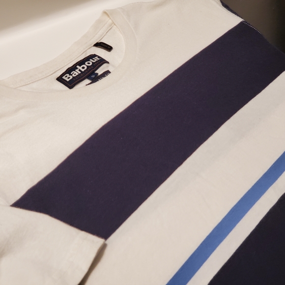 Barbour White Blue Stripe Cotton T-Shirt Small - Picture 2 of 8